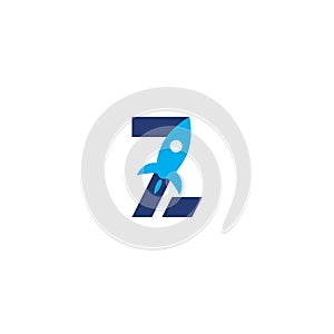 Z initial letter with rocket design logo, elements, icons, symbols, abstract, shapes. Creative inspiration idea with flat style