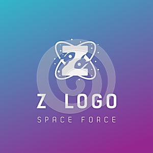 z initial space force logo design galaxy rocket vector in gradient background