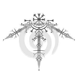 Vegvisir magic navigation compass ancient. The Vikings used many symbols in accordance to Norse mythology Viking Round Logo photo
