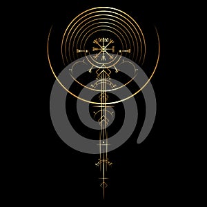 Gold Vegvisir magic navigation compass ancient. The Vikings used many symbols in accordance to Norse mythology,  logo sign photo