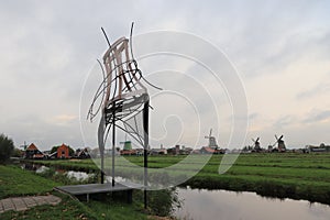 Zaanse Schans at dawn - Windmills - fields and meadows - Netherlands country side - Holland tourism