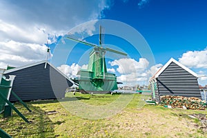 Zaanse Schans, Netherlands. Beautiful landscape with ancient win