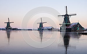 Zaanse Schans Netherlands a Dutch windmill village during sunset whit wooden house holland