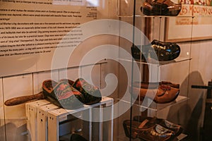 Clogs, traditional wooden shoes - klompen - a symbol of Holland, in the store of Zaanse Schans museum