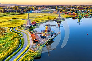 Zaanse Schans windmills in North Holland, Netherlands photo