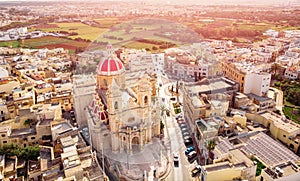 Zabbar church parish dome Malta, aerial top view