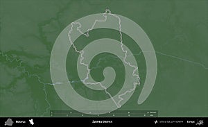 Zabinka District outlined, Belarus. Physical