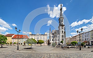 Zabkowice Slaskie, Poland. Panorama of Rynek square with Town Hall