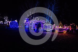 Zabrze, Poland, January 2, 2022: Various stagings of colorful flashing lights in the Million Lights Park in Zabrze, Poland