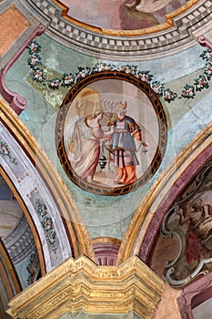 Zachariah with angel, fresco on the ceiling of the Saint John the Baptist church in Zagreb