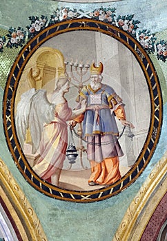 Zachariah with angel, fresco on the ceiling of the St John the Baptist church in Zagreb, Croatia