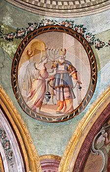 Zachariah with angel, fresco on the ceiling of the St John the Baptist church in Zagreb, Croatia