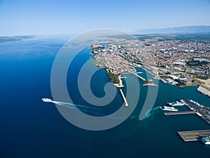 Zadar, Croatia - July 20, 2016: Aerial view of Jadrolinija ferry boats.