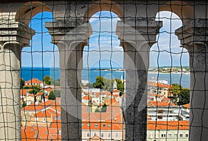 Zadar Croatia old town red roofs top view St. Donat church