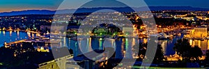 Zadar harbor bay night panorama