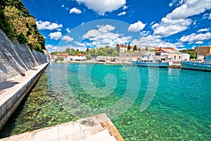 Zadar. Historic Fosa harbor bay in Zadar boats and architecture colorful view