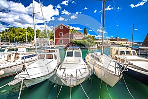 Zadar. Historic Fosa harbor bay in Zadar boats and architecture colorful view