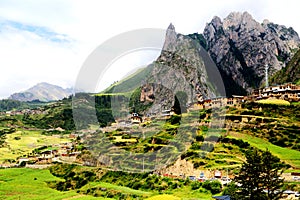 Zagana , A Tibetan village surrounded by mountains