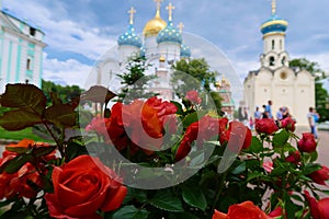 Zagorsk. Trinity Sergius Lavra. Cathedral and flowers