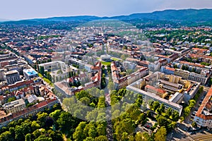 Zagreb aerial. The Mestrovic pavillion and town of Zagreb aerial view photo