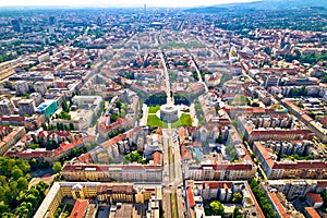 Zagreb aerial. The Mestrovic pavillion and town of Zagreb aerial view photo
