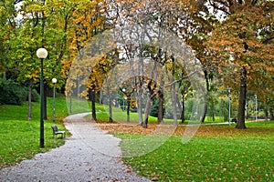 Zagreb autumn park walkway, Croatia