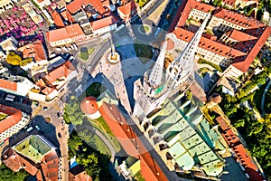 Zagreb cathedral and Dolac marketplace aerial view