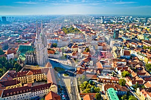 Zagreb cathedral and historic city center aerial view photo