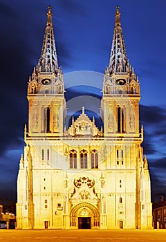 Zagreb cathedral at night