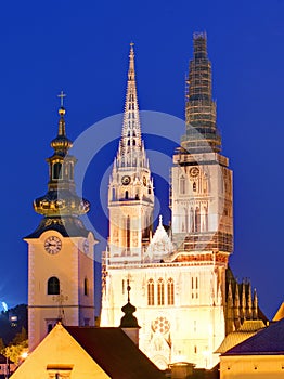 Zagreb cathedral at night