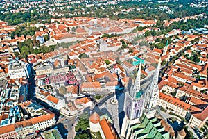 Zagreb cathedral and old city center aerial view