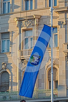 Zagreb city flag on Ban Jelacic Square