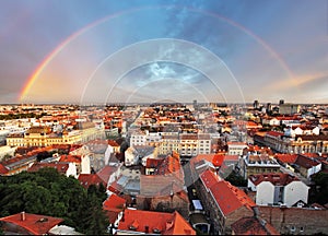 Zagreb cityspace with rainbow