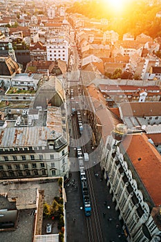 Zagreb Croatia. Aerial View from above of Ban Jelacic Square