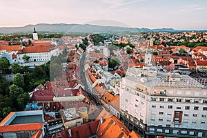 Zagreb Croatia. Aerial View from above of Ban Jelacic Square