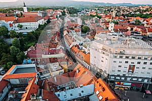 Zagreb Croatia. Aerial View from above of Ban Jelacic Square