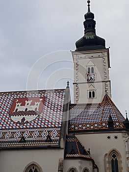 Zagreb, Croatia- Saint Mark`s church, located in St. Mark`s square