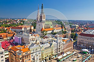 Zagreb main square and cathedral aerial view