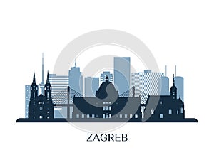 Zagreb skyline, monochrome silhouette. photo