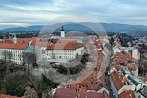 Zagreb skyline view with red rooftops, Croatia