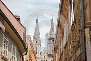 Zagrebacka Katedrala, also known as Zagreb cathedral, seen in the afternoon from Kaptol district.