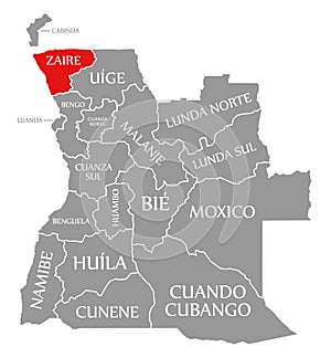Zaire red highlighted in map of Angola photo