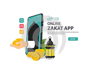 Zakat is a religious obligation, Zakat online is to make easy for muslim to pay Illustration vector