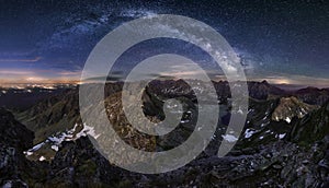 Zakopane in Poland at night from Tatras peak Swinica