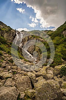 Zakopane, Poland: Vertical image of Siklawa waterfall or Wielka Siklawa in the High Tatras, on the Roztoka stream. It falls from