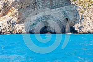 Zakynthos blue waters with the famous blue caves.