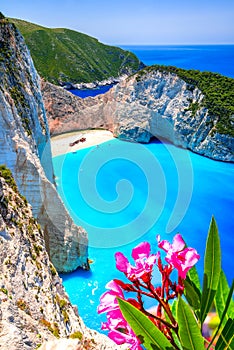 Zakynthos, Greece. Aerial view famous Navagio Beach, Greek Islands