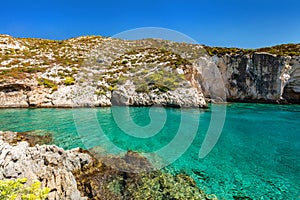 Zakynthos, Greece. Ionian sea lagoon at Porto Limnionas Beach