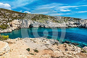 Zakynthos, Greece. Ionian sea lagoon at Porto Limnionas Beach