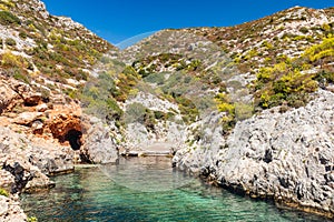 Zakynthos, Greece. Ionian sea lagoon at Porto Limnionas Beach